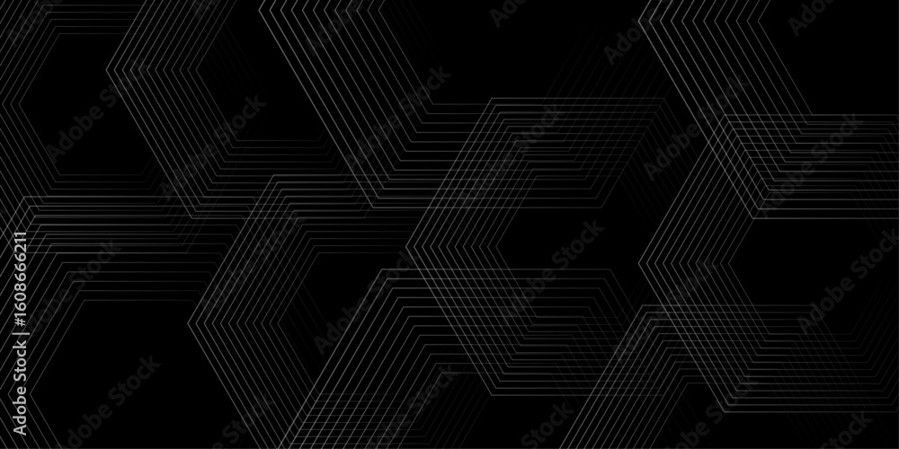 Poster abstract grey lines on black background with luxury shapes square background. modern pattern elegant