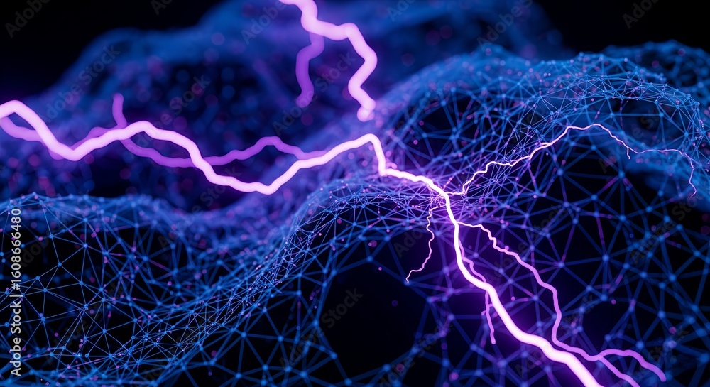 Poster digital network connection with abstract lightning energy