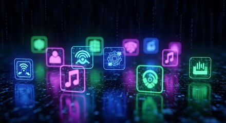 Obraz premium Digital Connectivity & Futuristic Technology Icons on Circuit Board Background