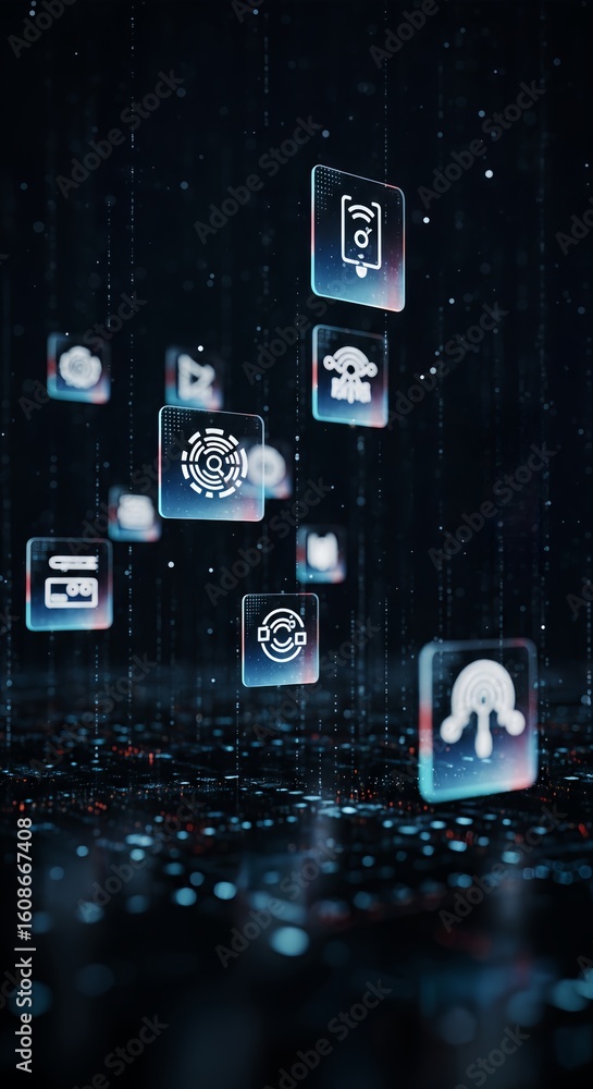 Poster digital technology background with futuristic icons and network connections