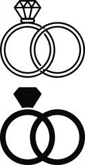 Marriage Icons. Black and White Vector Illustration. Two Wedding Rings. Legally Registered Marital Relationship. Concept Psychology
