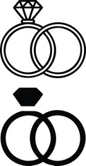 Marriage Icons. Black and White Vector Illustration. Two Wedding Rings. Legally Registered Marital Relationship. Concept Psychology