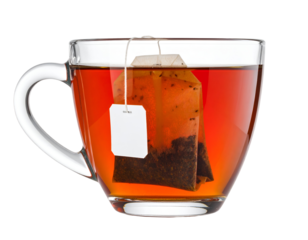 cup of tea with tea bag isolated on transparent background