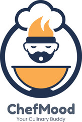Chef mood logo with fiery head and culinary bowl