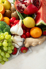 Fresh organic raw vegetables and fruits.