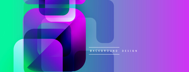 Naklejka premium Abstract geometric shapes overlap, creating vibrant gradient background. Colors transition from turquoise to purple. Modern design element.