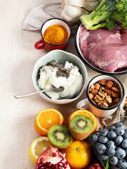 Healthy food to boost immunity. Healthy food, diet and healthy life concept.