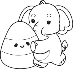 Cute Elephant icon. Funny baby Elephant animal series stock illustration. Life of fluffy Elephant designs. Coloring pages of Funny baby Elephant.
