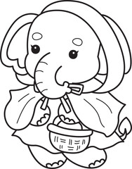 Cute Elephant icon. Funny baby Elephant animal series stock illustration. Life of fluffy Elephant designs. Coloring pages of Funny baby Elephant.
