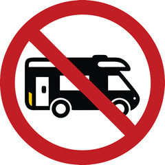 Red Sign No Motor Caravan. Warning Road Sign. No Camping Vehicle Parking. Vector Icon
