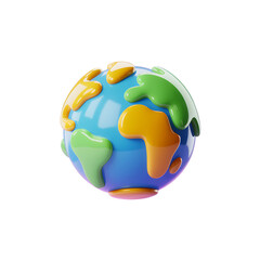 Playful 3D Render of a Glossy Earth Globe with Abstract Continents in Bright Orange and Green Hues; Cheerful, Fun, and Modern Design; Ideal for Children's Content, Education, or Global Concepts.