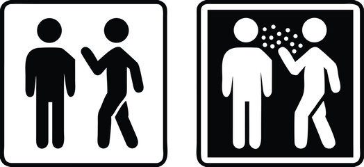 Infectious Disease Signs. Black and White Vector Illustration. Man Talking to Another Man Spreading Disease. Hospital Department Sign
