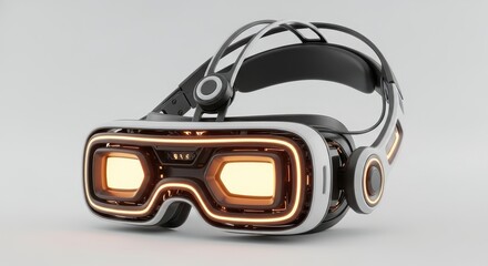 Futuristic virtual reality headset with glowing orange lights
