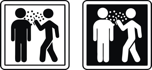 Infectious Disease Signs. Black and White Vector Illustration. Man Talking to Another Man Spreading Disease. Hospital Department Sign

