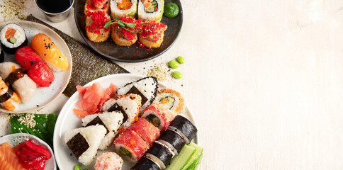 Assorted sushi nigiri and maki big set.