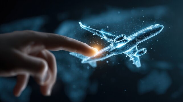 A hand interacts with a digital airplane - Powered by Adobe