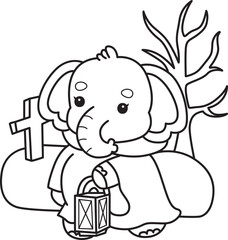 Cute Elephant icon. Funny baby Elephant animal series stock illustration. Life of fluffy Elephant designs. Coloring pages of Funny baby Elephant.
