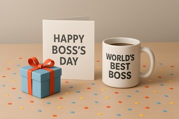 Boss's Day Celebration with Gift and Coffee Mug