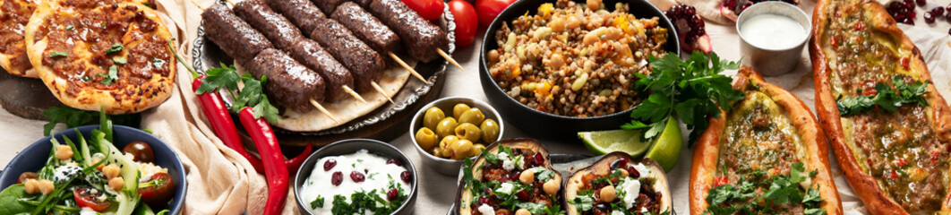 Assorted Turkish food and meze, tasty and healthy Mediterranean cuisine.
