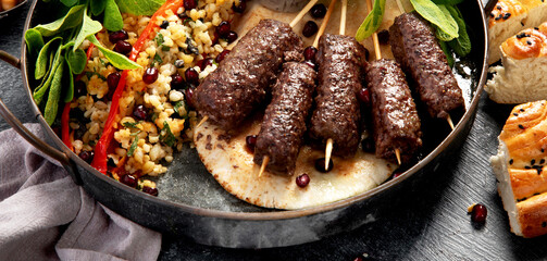 Barbecued kofta - kebab. Turkish and arabic cuisine.