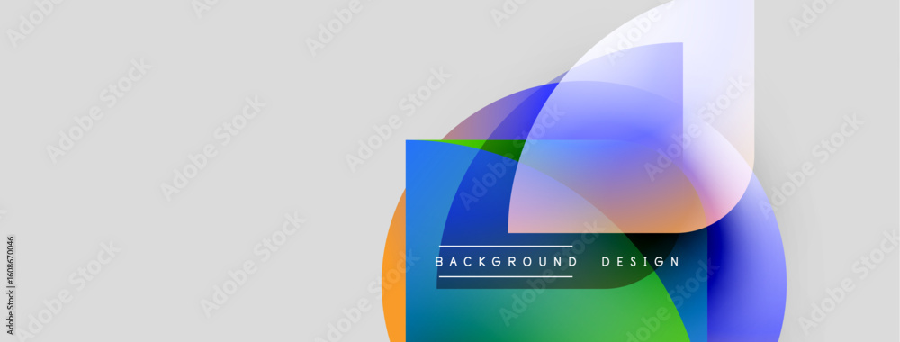 Poster abstract geometric shapes overlap, creating vibrant color gradients. background features text backgr