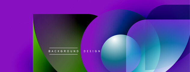 Abstract vibrant design features overlapping circles, gradients. Purple, green, blue hues create modern visual impact. Text reads background design.