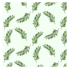 Watercolor green leaves botanical clipart hand painted tropical seamless pattern