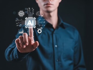 Person interacting with artificial intelligence interface technology innovation