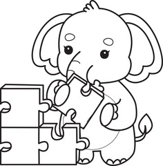 Cute Elephant icon. Funny baby Elephant animal series stock illustration. Life of fluffy Elephant designs. Coloring pages of Funny baby Elephant.
