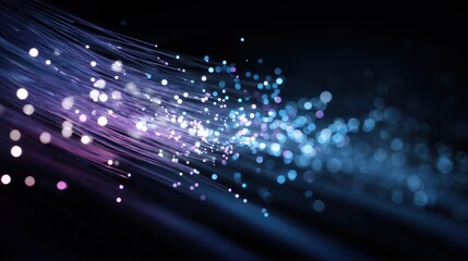 Obraz premium Abstract depiction of luminous fiber-optic cables, radiating light against a dark backdrop
