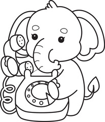Cute Elephant icon. Funny baby Elephant animal series stock illustration. Life of fluffy Elephant designs. Coloring pages of Funny baby Elephant.

