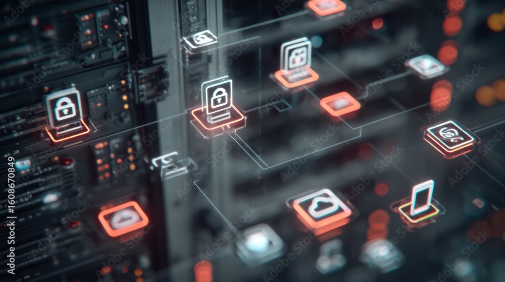 Poster server network with security icons