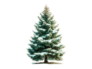 Fototapeta premium Snow covered evergreen tree winter holiday season, Isolated On White, Transparent Background, Png