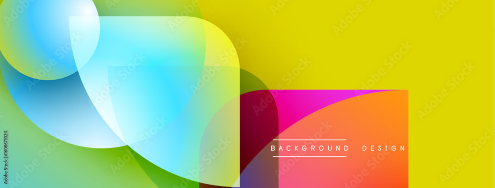 Poster abstract vibrant design features overlapping colorful circles, gradients. yellow dominates backgroun