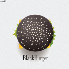 Black Hamburger 3D vector illustration