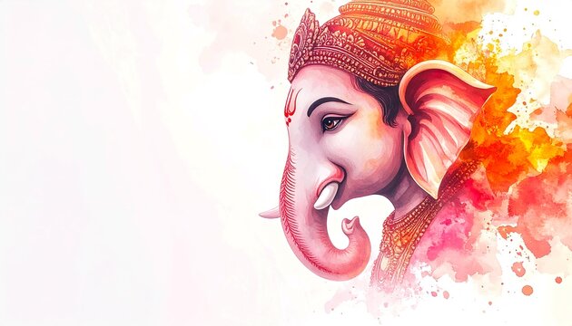 Watercolor Drawing of Ganesha Side Profile with Soft Pastel Tones