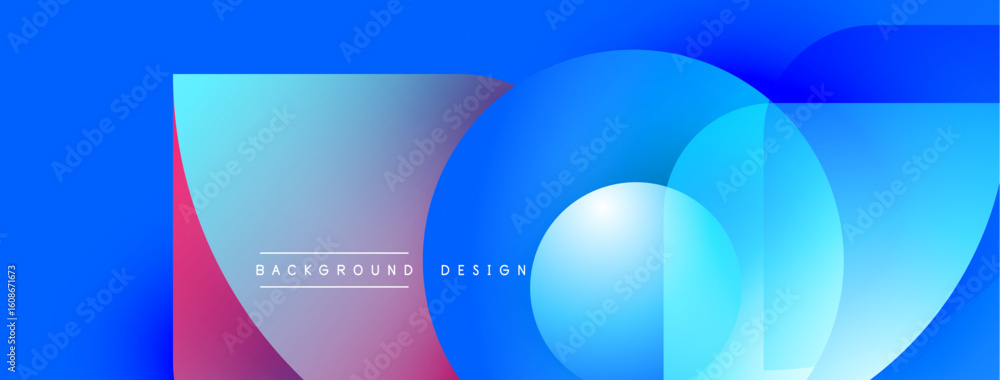 Poster Abstract blue background. Overlapping circles create dynamic visual effect. Gradient colors blend smoothly, modern design element.