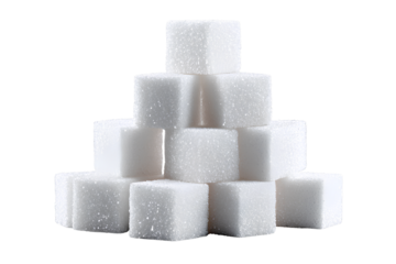 Pyramid of white sugar cubes isolated on transparent background