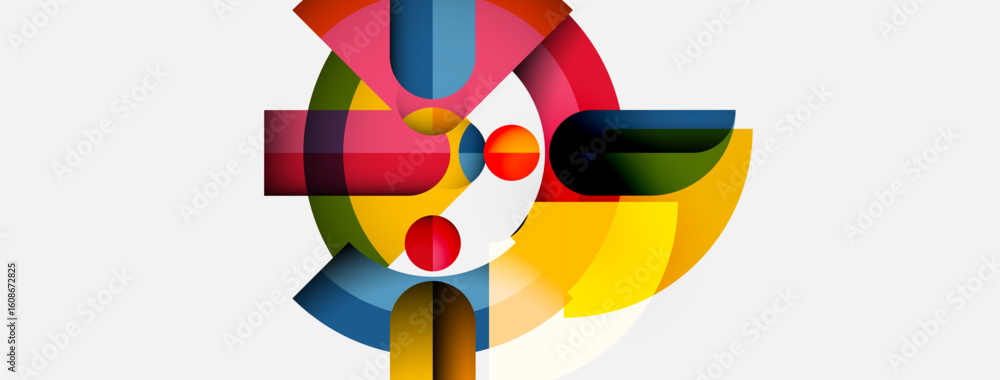 Poster abstract colorful shapes overlap, creating dynamic composition. bright hues blend, forming modern vi