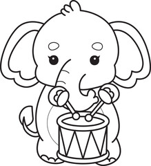 Cute Elephant icon. Funny baby Elephant animal series stock illustration. Life of fluffy Elephant designs. Coloring pages of Funny baby Elephant.