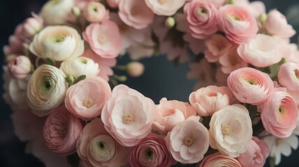 Floral Wreath Adorned with Delicate Ranunculus in Pastel Shades, A Romantic Arrangement