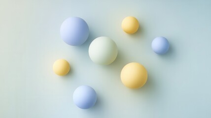 Pastel Spheres Arrangement with Soft Shadows on a Light Blue Background