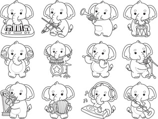 Cute Elephant icon. Funny baby Elephant animal series stock illustration. Life of fluffy Elephant designs. Coloring pages of Funny baby Elephant.
