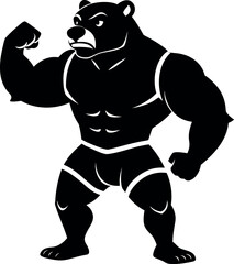 Fototapeta premium Muscular bear flexing its bicep silhouette vector illustration