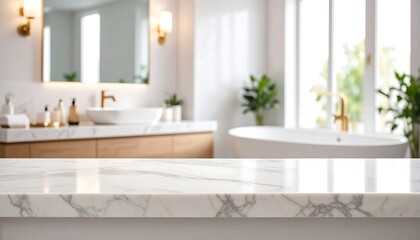 Fototapeta premium Sleek marble countertop in a bright, modern bathroom