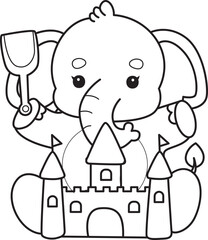 Cute Elephant icon. Funny baby Elephant animal series stock illustration. Life of fluffy Elephant designs. Coloring pages of Funny baby Elephant.