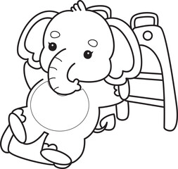 Cute Elephant icon. Funny baby Elephant animal series stock illustration. Life of fluffy Elephant designs. Coloring pages of Funny baby Elephant.