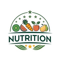 Healthy Nutrition Logo with Fruits and Vegetables for Organic Food Branding.