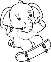 Cute Elephant icon. Funny baby Elephant animal series stock illustration. Life of fluffy Elephant designs. Coloring pages of Funny baby Elephant.