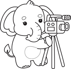 Cute Elephant icon. Funny baby Elephant animal series stock illustration. Life of fluffy Elephant designs. Coloring pages of Funny baby Elephant.
